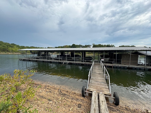 view of dock with a water view