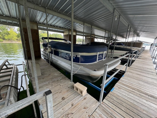 view of dock with a water view