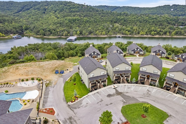 aerial view featuring a water view