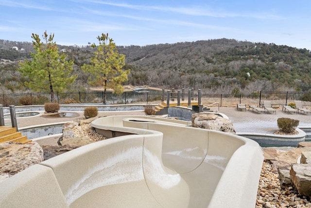 view of patio / terrace featuring a fenced in pool