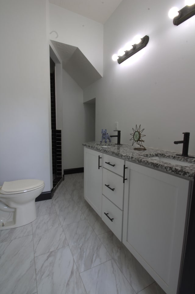 327 E Chestnut St, Bolivar, MO 65613 - bathroom with marble finish floor, double vanity, toilet, and a sink