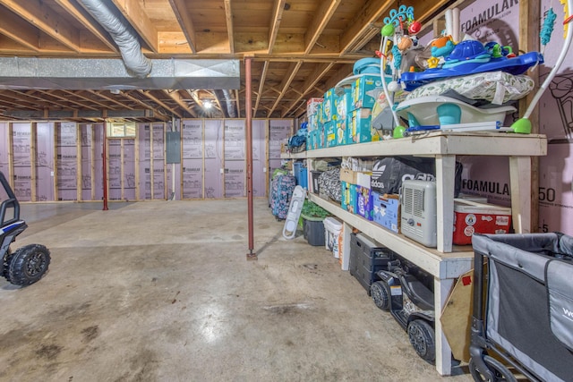 unfinished basement with electric panel