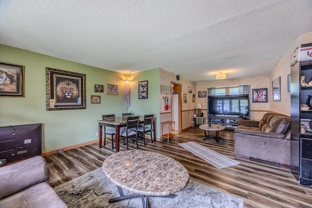 living room featuring hardwood / wood-style floors and a textured ceiling