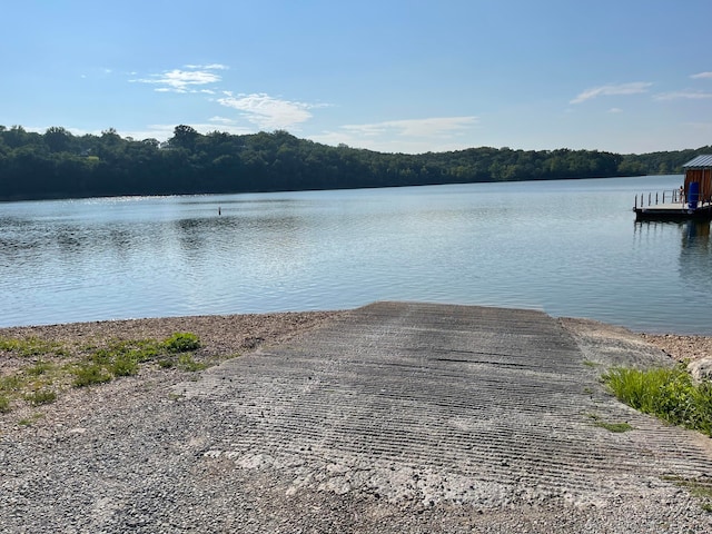 property view of water with a dock