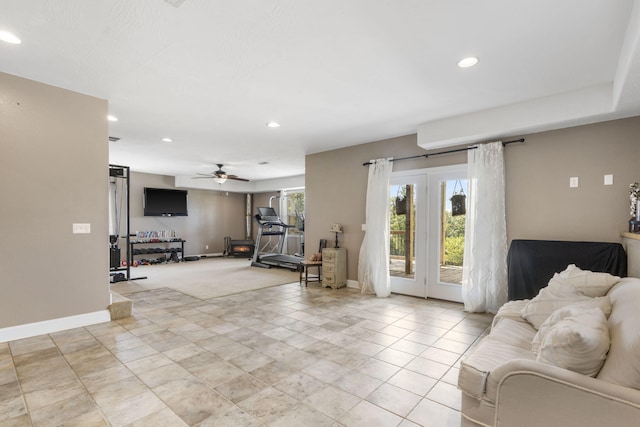 living room featuring ceiling fan