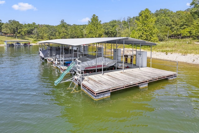 view of dock with a water view