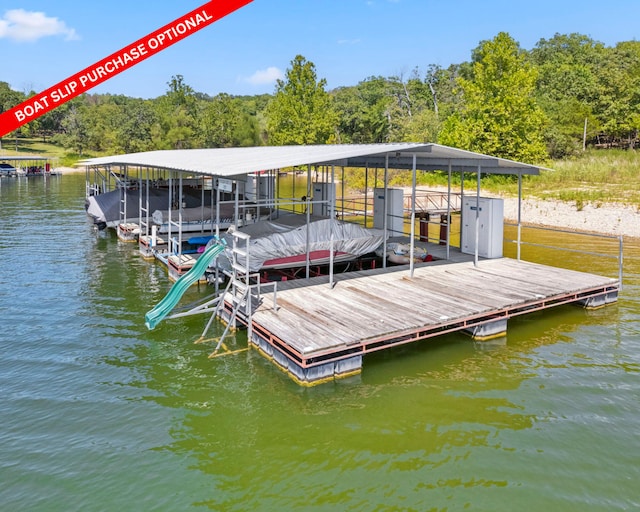 dock area with a water view