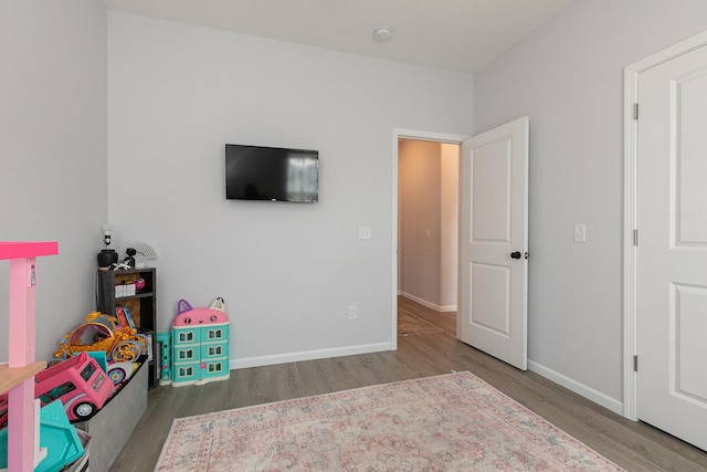 playroom with hardwood / wood-style floors