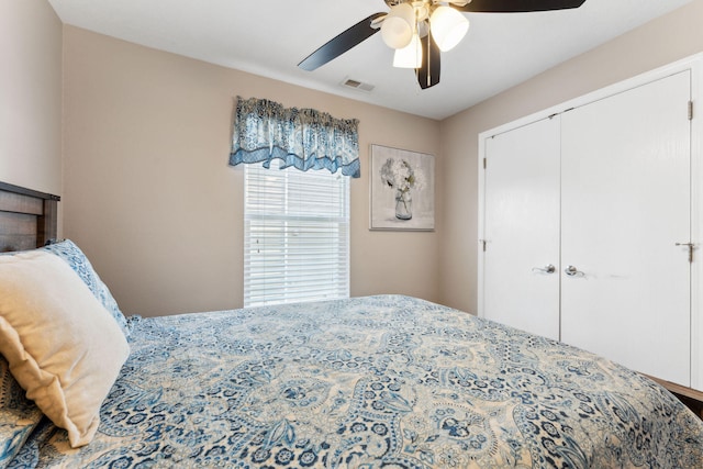 bedroom with a closet and ceiling fan