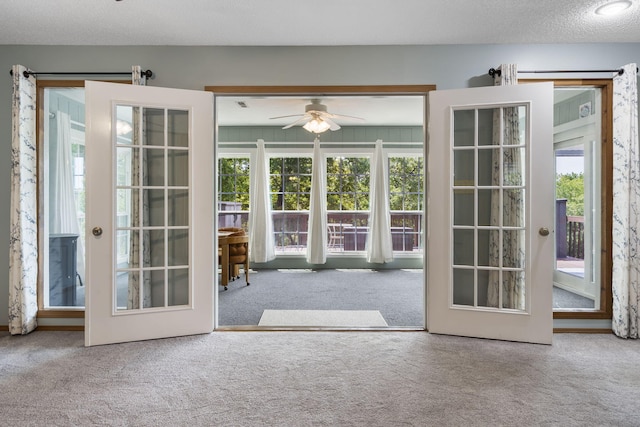 entryway featuring french doors, carpet flooring, and a wealth of natural light