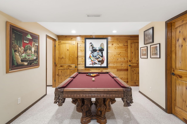 playroom featuring carpet, pool table, and baseboards