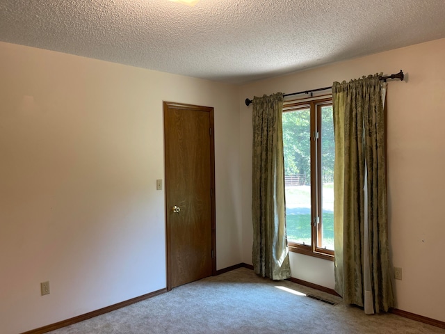 spare room featuring carpet floors, a textured ceiling, and a wealth of natural light