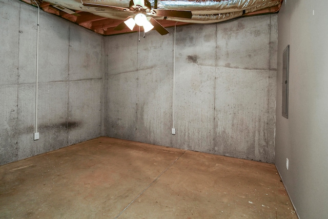 basement featuring ceiling fan