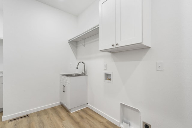 laundry room with washer hookup, a sink, visible vents, cabinet space, and electric dryer hookup