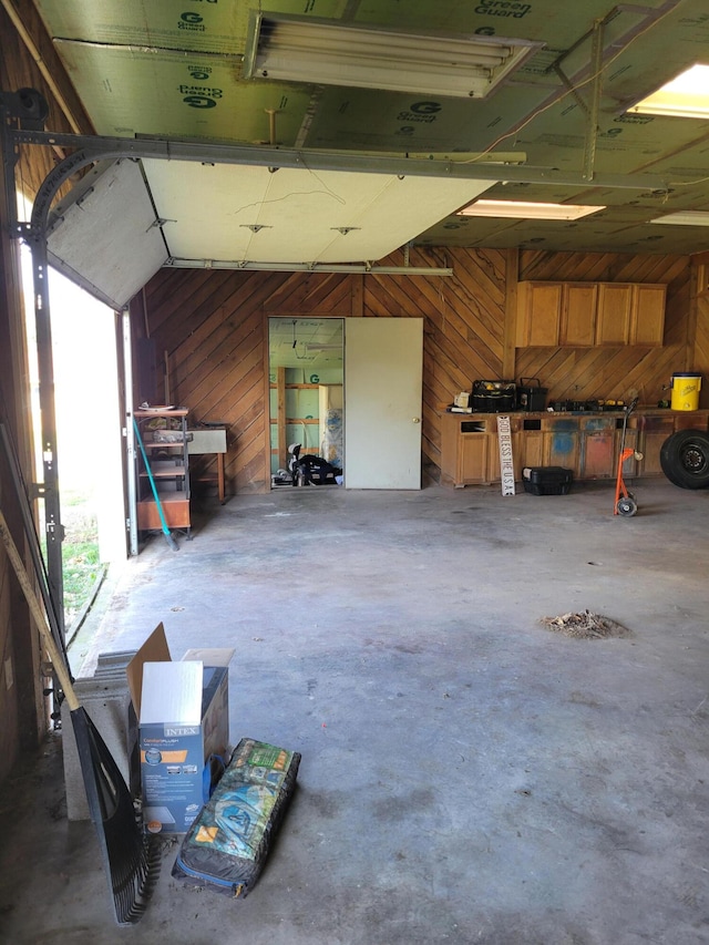 garage with wooden walls