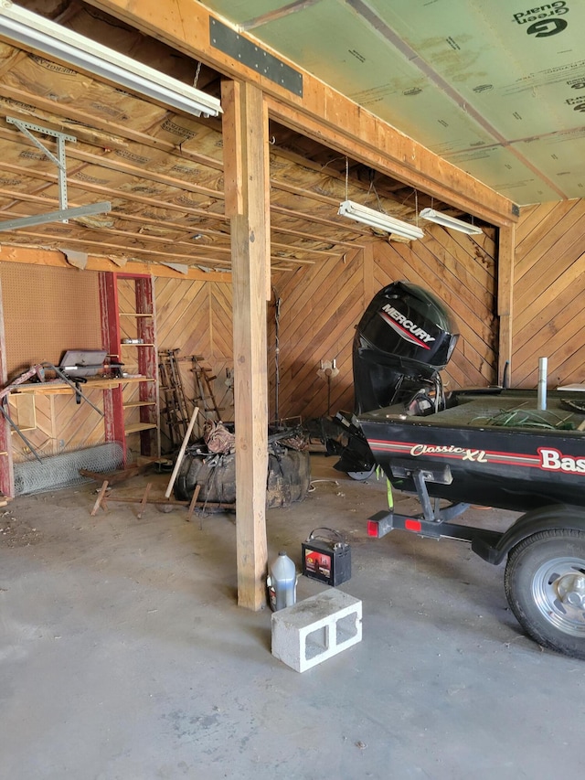 garage with wooden walls