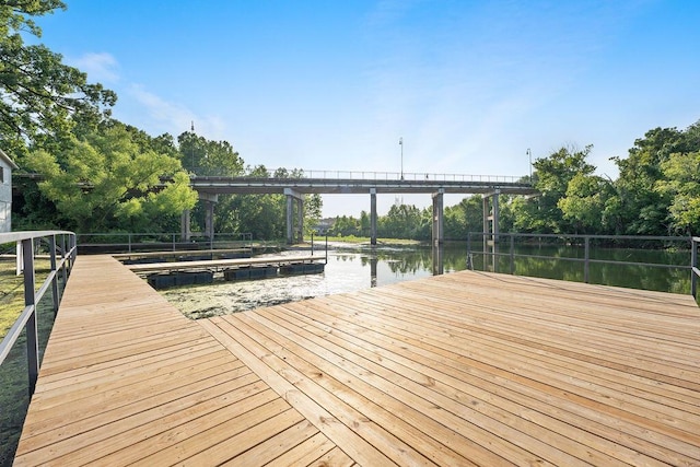view of dock with a water view