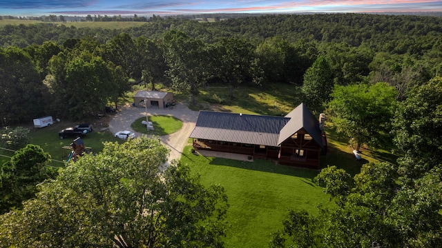 view of aerial view at dusk