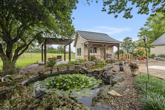 exterior space with a pergola