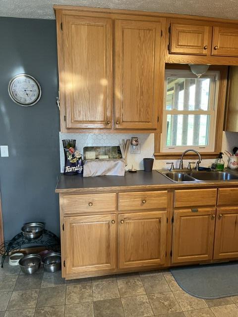 kitchen with a textured ceiling and sink