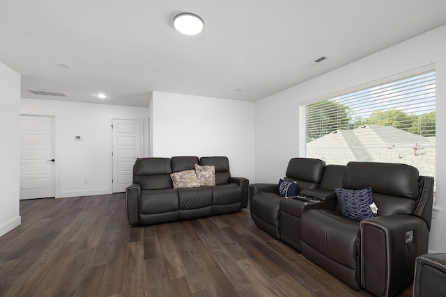 living room featuring dark hardwood / wood-style flooring