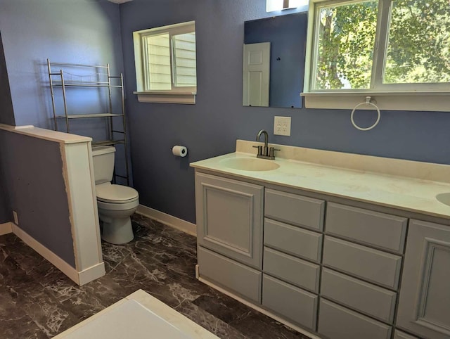 bathroom featuring vanity, toilet, and a wealth of natural light