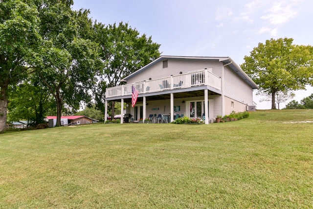 back of house with a yard, a deck, and central air condition unit