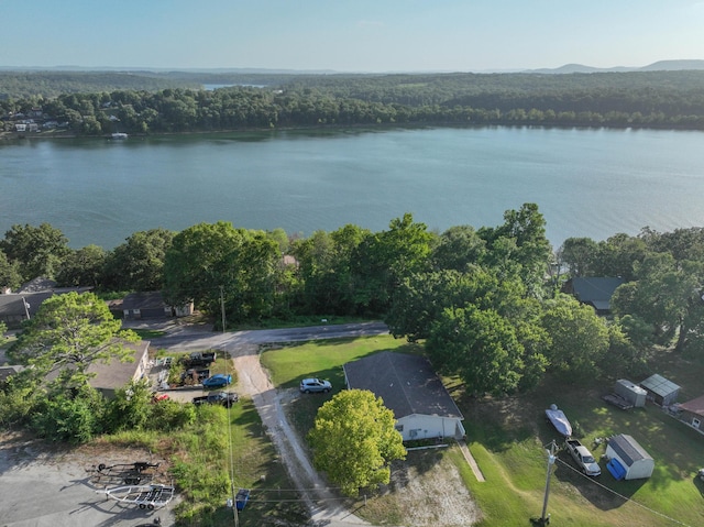 22016 Waters Edge Dr, Shell Knob, MO 65747 - drone / aerial view featuring a forest view and a water view