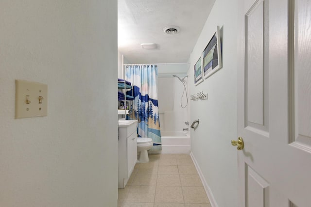 22016 Waters Edge Dr, Shell Knob, MO 65747 - bathroom with shower / bath combo, toilet, baseboards, visible vents, and tile patterned flooring
