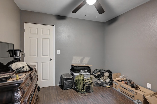 miscellaneous room featuring ceiling fan and dark hardwood / wood-style flooring