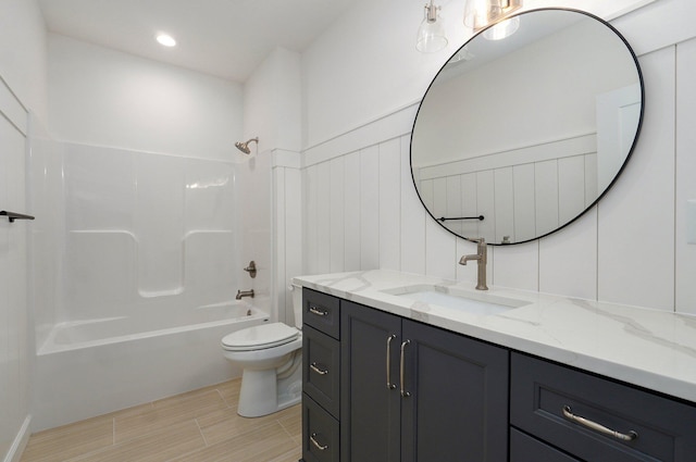 3940 E Ridgeview St, Springfield, MO 65809 - full bathroom with vanity,  shower combination, and wood tiled floors
