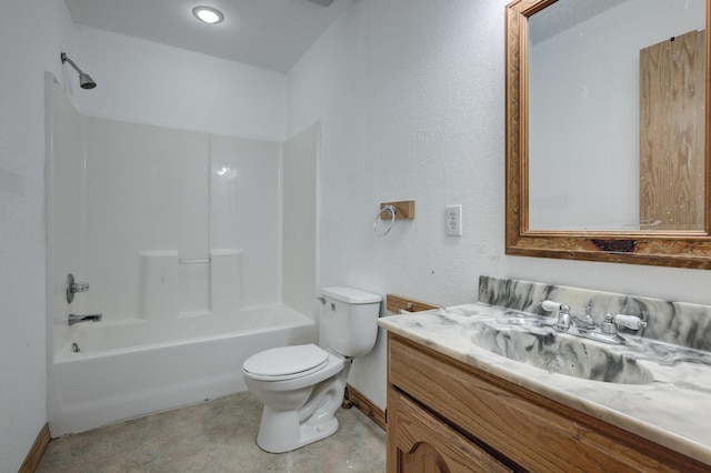 full bathroom featuring shower / bathtub combination, vanity, and toilet