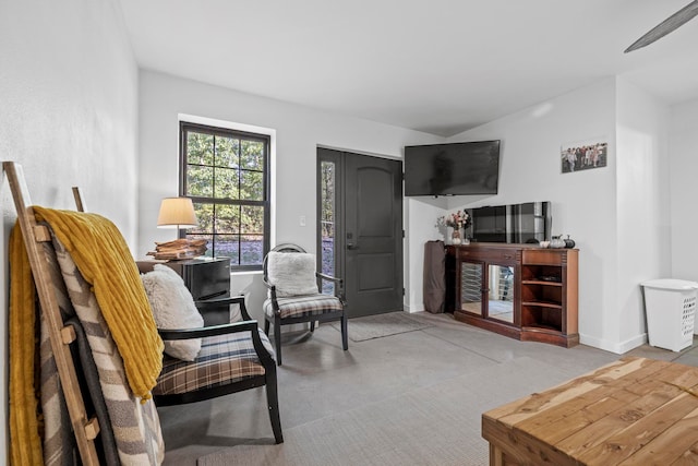 interior space featuring ceiling fan