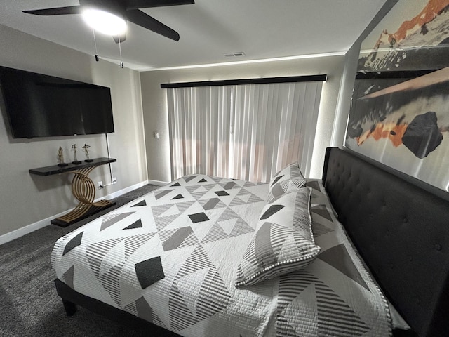 bedroom featuring carpet floors and ceiling fan