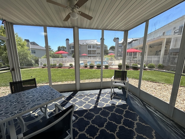 200 Meadow Ridge Ln Unit 6-2, Branson, MO 65616 - sunroom / solarium with a residential view and a ceiling fan