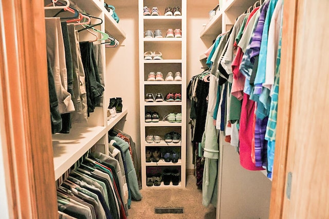 walk in closet with carpet floors