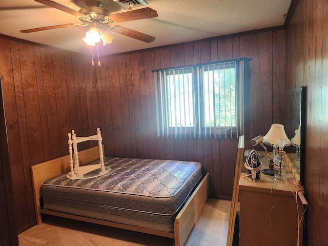 28409 Bali Rd, Warsaw, MO 65355 - bedroom featuring wood walls, a textured ceiling, and ceiling fan