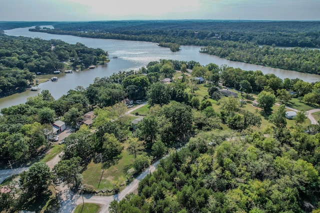 28409 Bali Rd, Warsaw, MO 65355 - birds eye view of property featuring a forest view and a water view