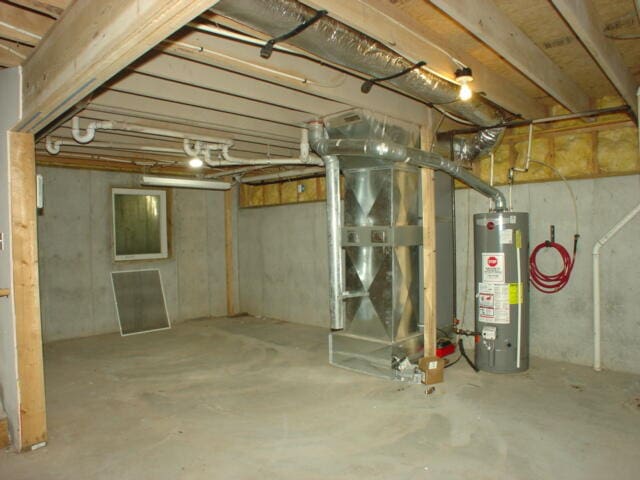 basement with water heater