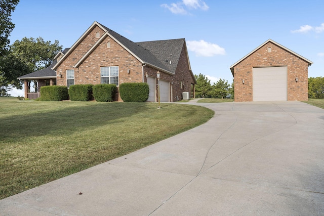 view of property exterior featuring central AC unit and a yard