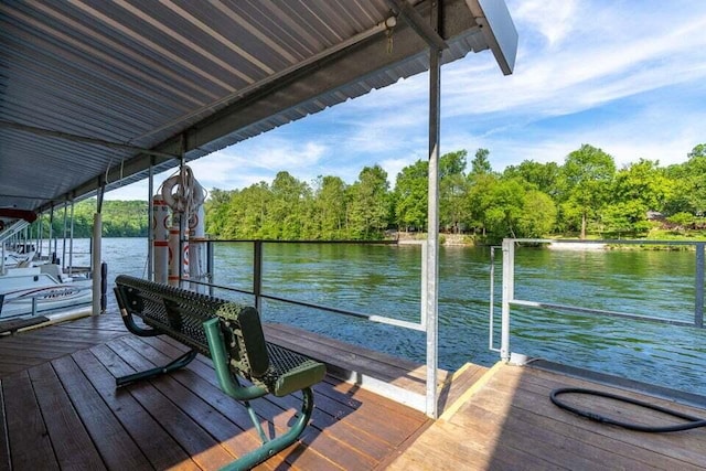 view of dock with a water view