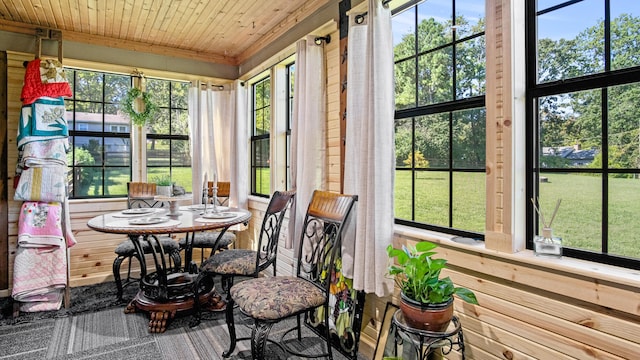 sunroom / solarium with wood ceiling