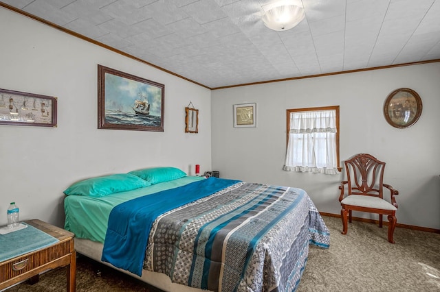 bedroom featuring crown molding and carpet flooring