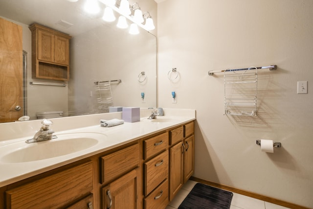 15 Bay Front Ln Apt A, Kimberling City, MO 65686 - bathroom with double vanity, toilet, tile patterned floors, and baseboards