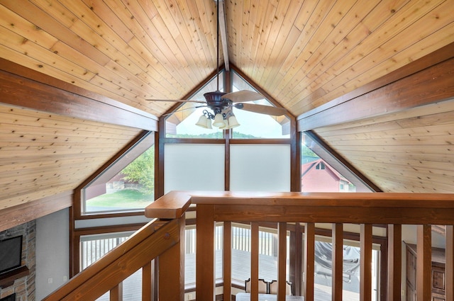 details featuring wood ceiling, a fireplace, and beam ceiling