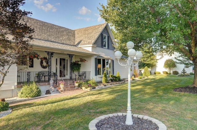 view of front of property featuring a front yard and a porch