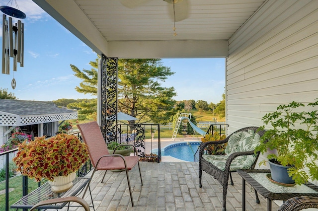 balcony featuring a patio area