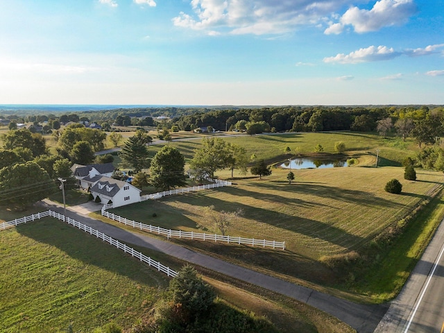 bird's eye view with a rural view and a water view