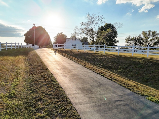 view of street with a rural view