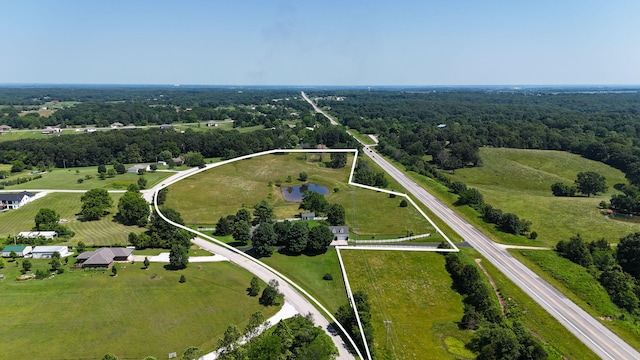 1568 Glossip Ave, Highlandville, MO 65669 - aerial view of property and surrounding area with a forest, a large body of water, and property boundaries highlighted